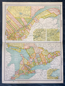 1890 John Bartholomew Large Antique Map Of Canada Quebec Ontario North America