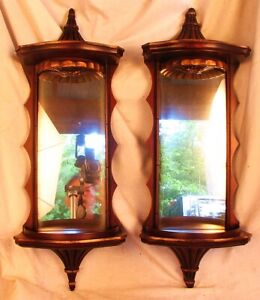 Antique Mirrored Shelves Carved Shells Mahogany Pair 25 Tall C 1920 S