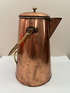 Vintage Large Copper Coffee Pot Kettle Swing Handle Brass 15 Campfire Camping