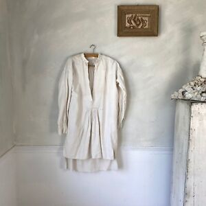 Antique Night Shirt Chemise White Nightgown Undergarment 1850s Linen Shirt