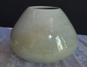Monochrome Vintage Thai Celadon Crackle Glazed Pottery Green Vase Perfect 
