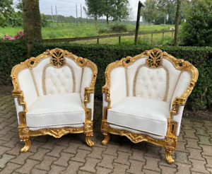 Regal Pair 1950s French Louis Xvi Baroque Rococo Style Berg Re Throne Chairs