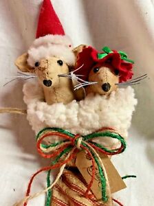 Stocking Mice Christmas Grunged Santa Hat Ornament