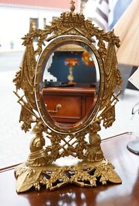 Antique Tilted Ornated Mirror Shaving Vanity Mirror On Stand 1800 S Signed
