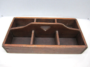 Vintage Primitive Wooden Divided Tool Box Carrier Tote Tray