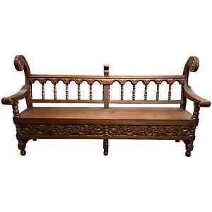 Hand Carved Wooden Church Pew From La Merced Cathedral In Antigua Guatemala
