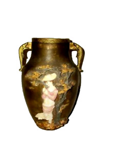 English Art Deco Lady Ming Tree Amphora Pottery Lamp Base Vase Gilt Moore Rare