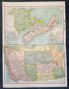 1890 John Bartholomew Large Antique Map Canada Nfl Manitoba Western Provinces