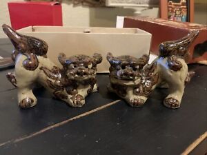 Chinese Yin Foo Dog Lion Ceramic 4 Set Of 2 