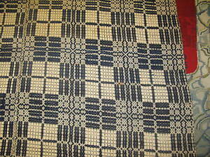 Antique 1850 Jacquard Coverlet Hand Spun Loom Blanket Bedspread 80 X 90 