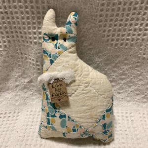 Primitive Handmade Vintage Quilt Farmhouse Cat Pillow Tuck Ornie Live By Faith
