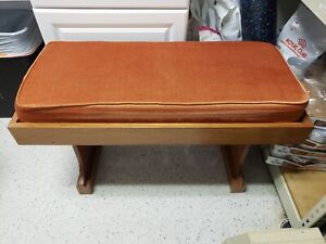 One Vintage Orange Velvet Wood Bench