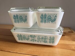 Pyrex Turquoise Amish Butterprint Refrigerator Dishes Full Set With Lids 