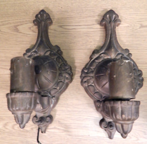 Antique Pair Of Cast Iron Wall Sconces Painted Gold