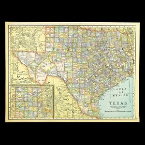 Vintage Texas Map Wall Art State Old Original Austin Fort Worth Antique