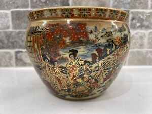 Vtg Chinese Pottery Porcelain Jardiniere Koi Fish Bowl Oriental Planter 4 75 H