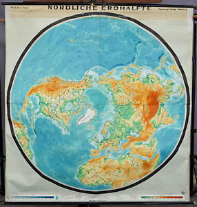 Northern Hemisphere World Map Vintage Rollable Wall Chart Poster