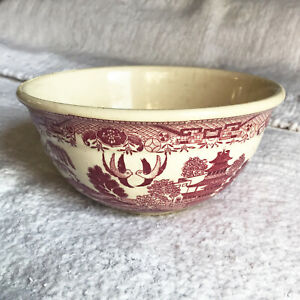 Antique Noodles Rice Bowl Made In Japan Maroon Glaze Fishing Village Theme