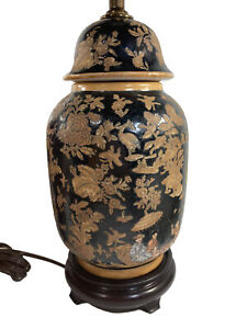 Chinese Antique Famille Noire Porcelain Vase Lamp Ginger Jar