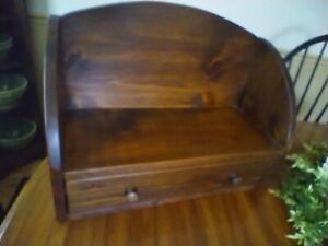 Primitive Early American Dark Stain Wood Shelf With Drawer