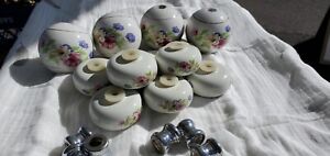 Set Of 12 Vintage Hand Painted Porcelain Bed Post Or Lamp Toppers Finials