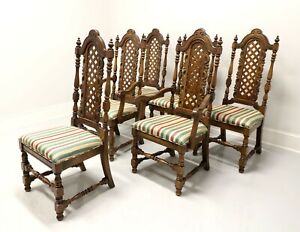 Mid 20th Century Walnut Spanish Baroque Style Dining Chairs Set Of 6