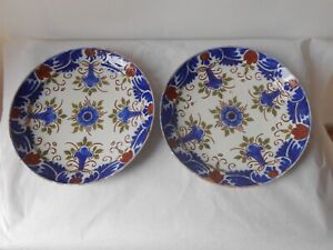 18th Century Antique Pair Dutch Delft Plates Pottery