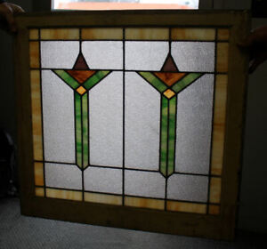 Antique Stain Glass Window In Original Frame Arts And Crafts Mission Design