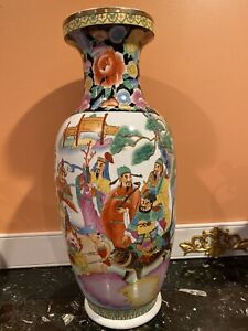 Antique 19th Century Tiger Flowers Porcelain Handmade 24 Tall Big Vase