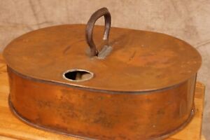 Antique Copper Hot Water Bed Warmer Pan Wrought Iron Handle