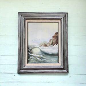 Vintage Ocean Oil Painting Artwork Signed Framed Beach Oil Painting Beach Ar