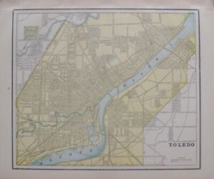 Original 1893 Streetcar Map Toledo Ohio Maumee River Railroad Bridges Coal Docks
