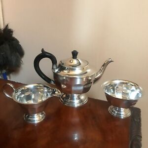Antique Silver Plated Teapot Set Art Deco Black Bakelite 3 Pc Sheffield England