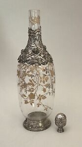 Claret Decanter Glass Baccarat Silver Overlay As Is France C 1900