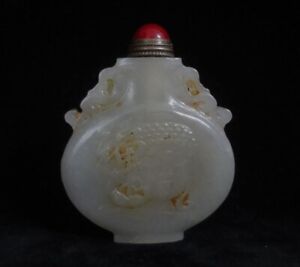 Very Rare Old Chinese Hand Carving Buddha Head Nephrite Jade Snuff Bottle