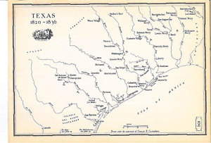 1943 Vintage Map Texas 1820 1836 San Antonio The Alamo San Jacinto