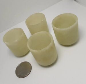 Lot Set 4 Small Antique Pale Green White Jade Stone Handcarved Saki Cups Glasses