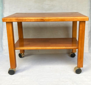 Vintage Mid Century Modern Solid Maple Wood Rolling Serving Bar Cart Rare 