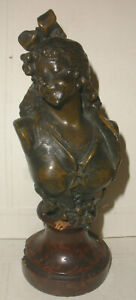 Antique Geo Maxim France Metal Bronze Patina Woman Art Nouveau Sculpture Bust