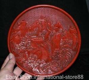 8 2 Marked Old China Red Lacquer Ware Dynasty Palace Great Wall Dish Plate