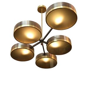 Brass Antique Drum Sputnik Glass Italian Stilnovo Kalmar Chandelier Celling Lamp