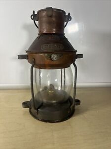 Original Antique Brass Copper Anchor Oil Lamp Nautical Maritime Ship Lantern