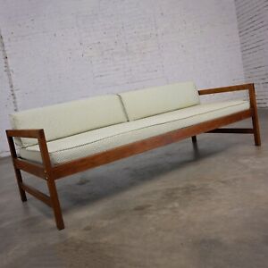 Mcm Daybed Sofa Walnut Frame With Arms Gray Blue Upholstery Stram Springs