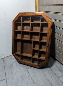Vintage Wood Glass Knick Knack Trinket Shadow Box Display Case Curio Cabinet