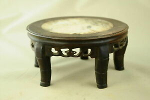 Antique Chinese Hand Carved Footed Old Wood Stand Jade In The Inside
