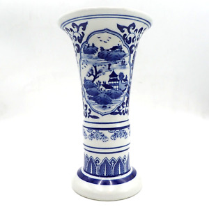 Vintage 10 Chinese Blue And White Porcelain Flower Vase Chinoiserie Asian Decor