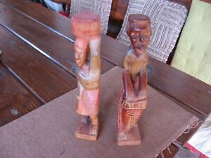 A Pair Of Carved African Figures Made Of Wood Ethnographic Antique 