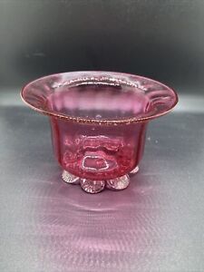 Victorian Cranberry Hand Blown Glass Bowl With Crystal Petal Feet 5 1 5 Dia