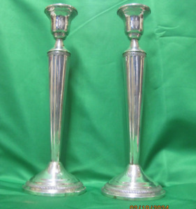 Antique Etched Sterling Silver Weighted 9 5 Candlesticks Candle Holders
