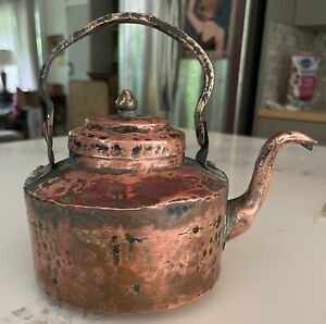 Vintage Old Copper Tea Kettle Handbeaten Unique Shape Collectible 318